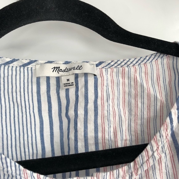 MADEWELL Drawstring Waist Striped Top Tie Side Blouse Light M Stripes L5107 - Picture 3 of 8